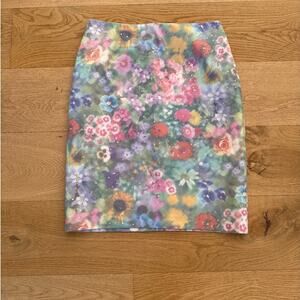 David Meister - Sequin Floral Pencil Slim Skirt in Pink Purplw & Green